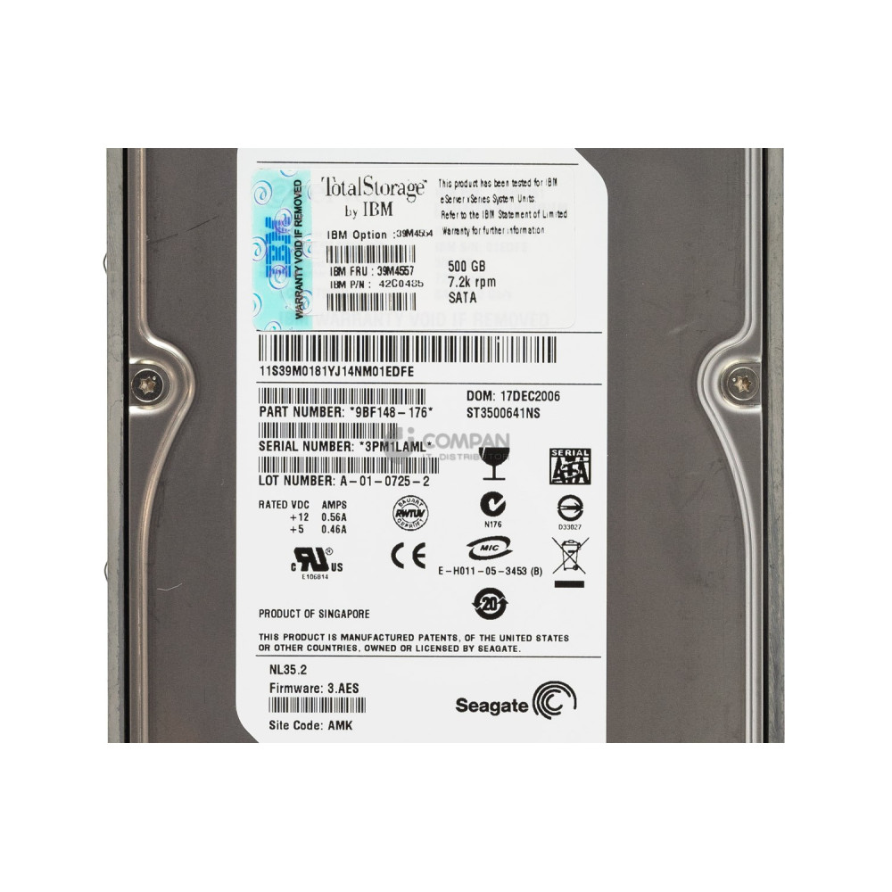 39M4557 IBM HDD 500GB 7.2K SATA 3G 3.5" LFF